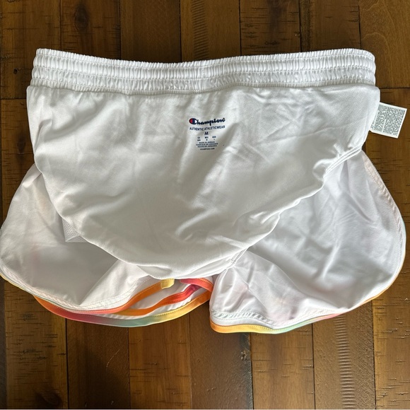 CHAMPION Varsity Shorts White Rainbow Stripe Moisture Wick Odor Control NEW sz M - Picture 10 of 12